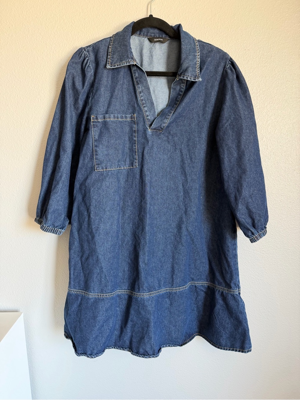Denim Tunic Dress with Patch Pocket - Blue
